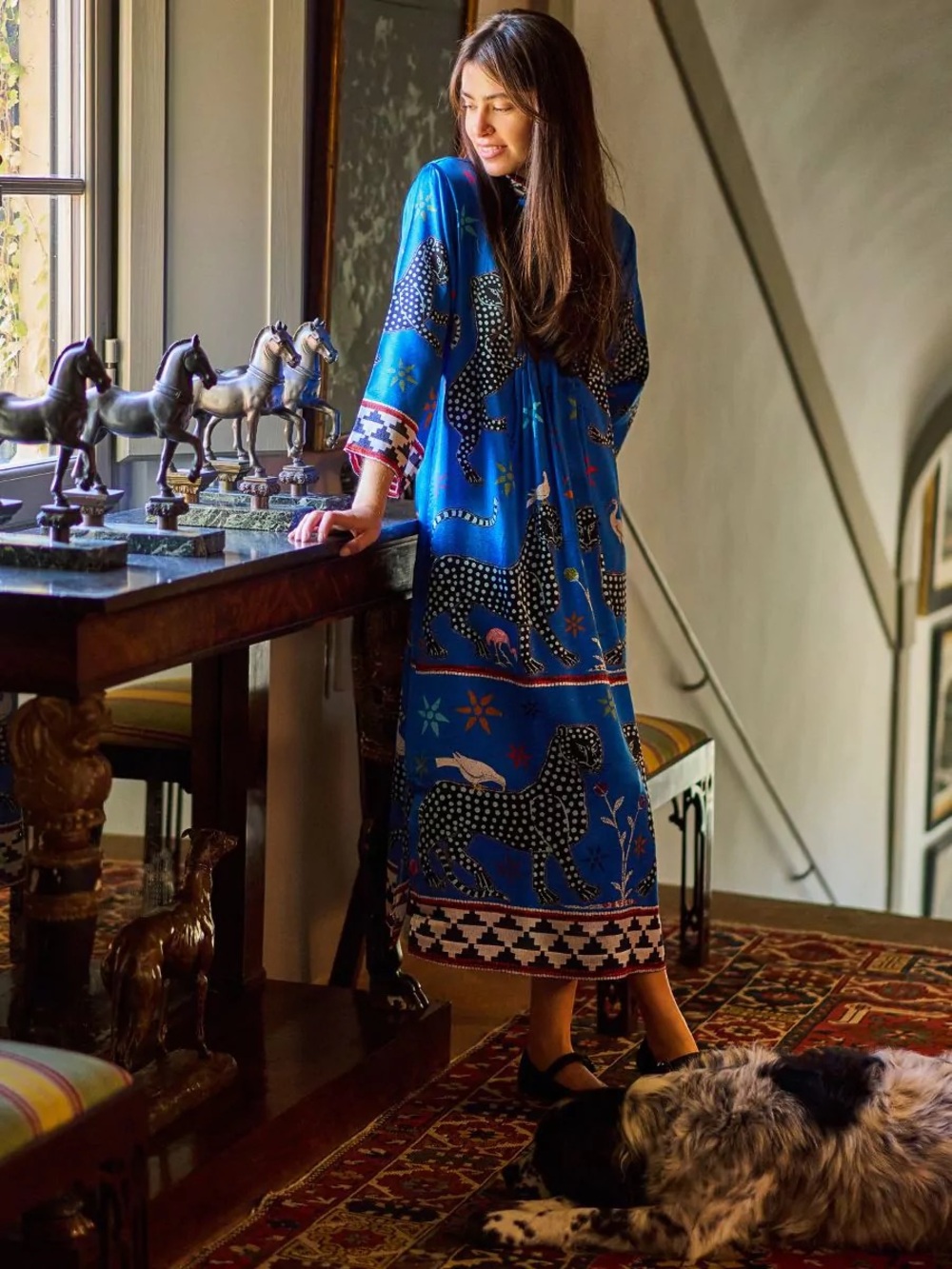 Ortigia - Silk Blue Mosaic Kaftan - Size 1